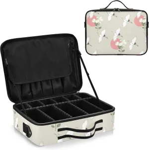 White Birds Cranes Travel Makeup Bag, Makeup Bags for Women, Travel Makeup Train Case, Professional Cosmetic Case Organizer Portable Artist Storage Bag for Cosmetics Makeup