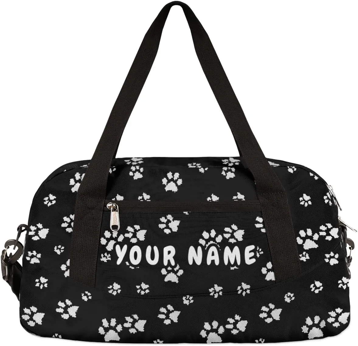 White Dog Puppy Paw Personalized Kids Duffel Bag for Girls Boys, Paw Customized Name Dance Bag Overnight Small Duffel Bag Carry On Weekend Sports Gym Travel Bag for School Practice Gymnastics Ballet