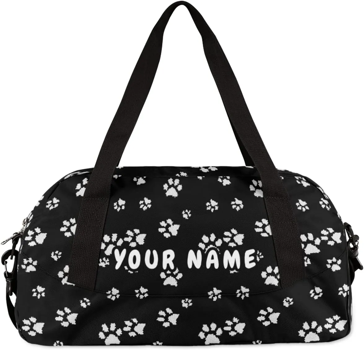 White Dog Puppy Paw Personalized Kids Duffel Bag for Girls Boys, Paw Customized Name Dance Bag Overnight Small Duffel Bag Carry On Weekend Sports Gym Travel Bag for School Practice Gymnastics Ballet