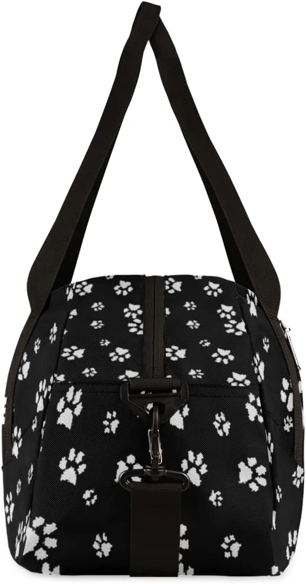 White Dog Puppy Paw Personalized Kids Duffel Bag for Girls Boys, Paw Customized Name Dance Bag Overnight Small Duffel Bag Carry On Weekend Sports Gym Travel Bag for School Practice Gymnastics Ballet