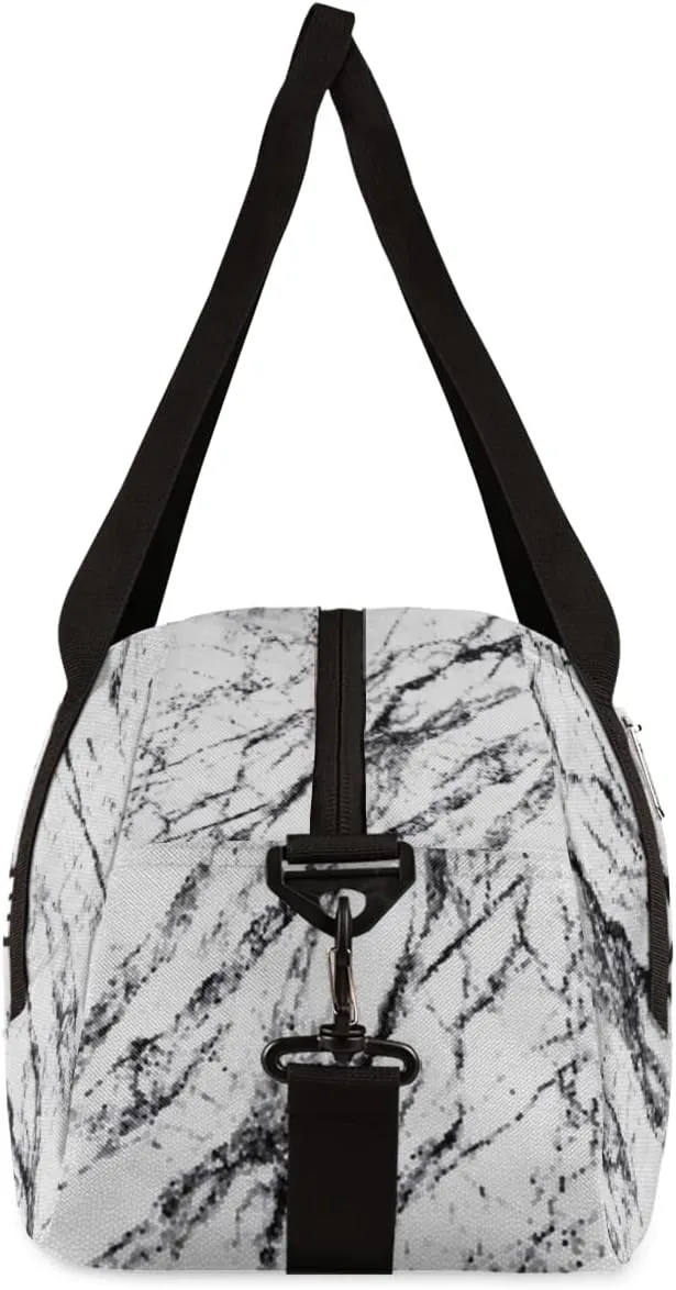White Marble Texture Personalized Kids Duffel Bag for Girls Boys, Marble Texture Customized Name Overnight Small Duffel Bag Carry On Weekend Sports Gym Travel Bag for School Practice Gymnastics Ballet