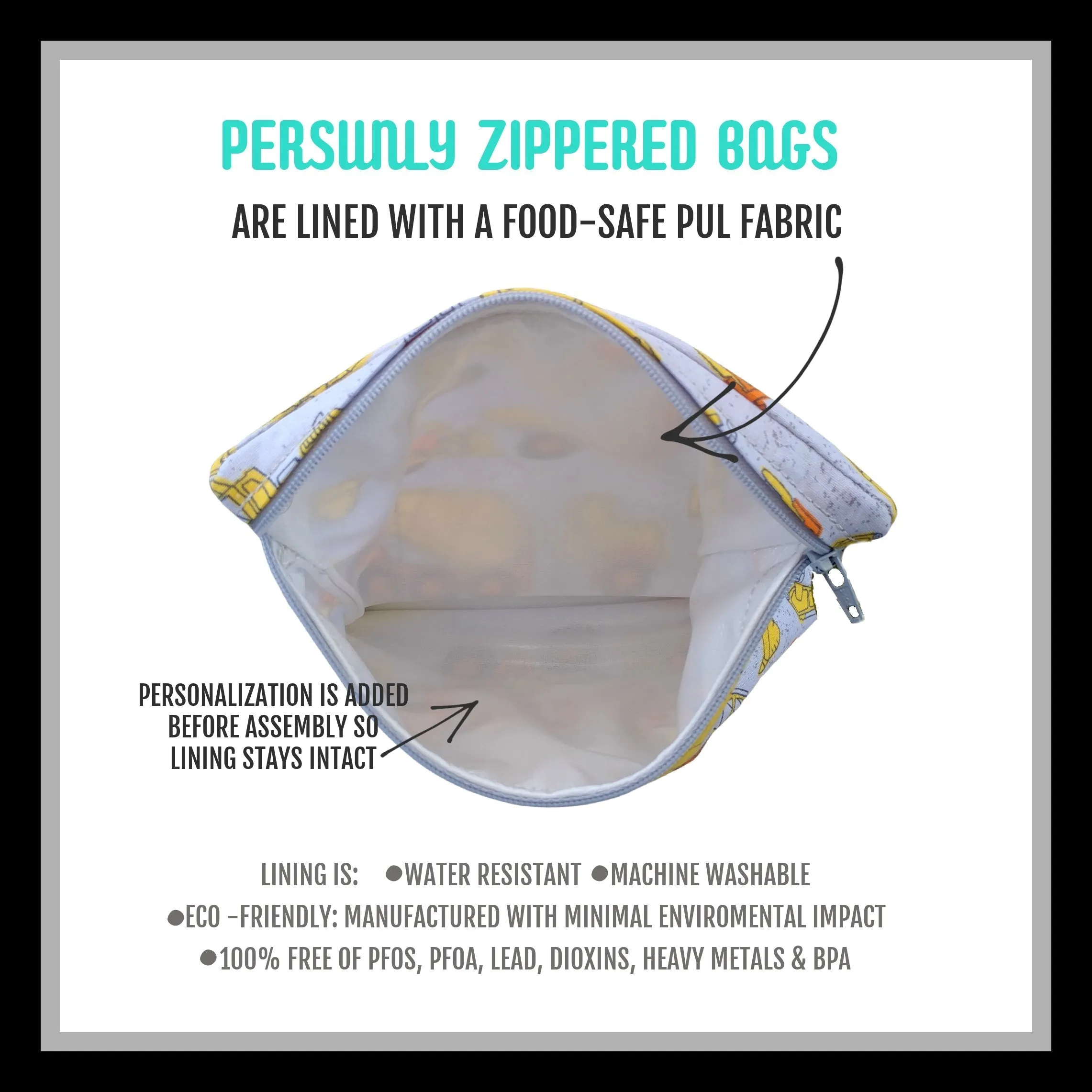White with Dots Personalized Reusable Food Bag