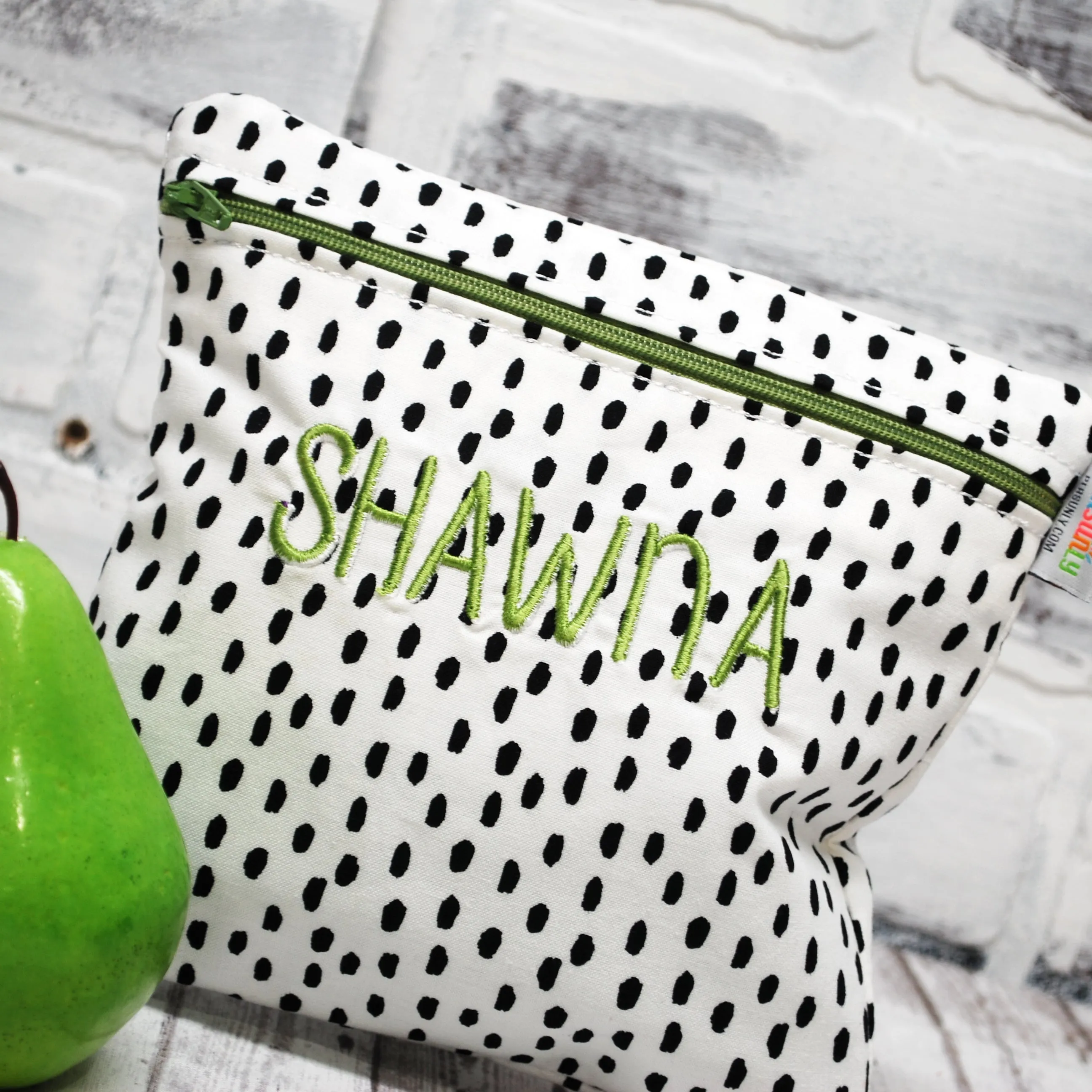 White with Dots Personalized Reusable Food Bag