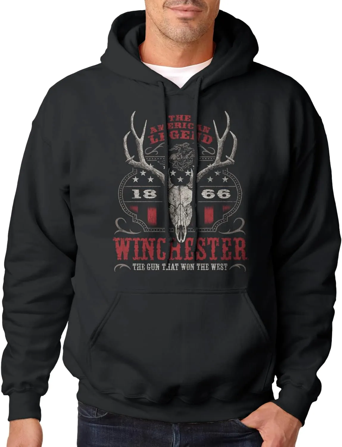 Winchester Official Vintage Rider Printed Fleece Pullover Hooded Sweatshirt for Men, Women, Unisex