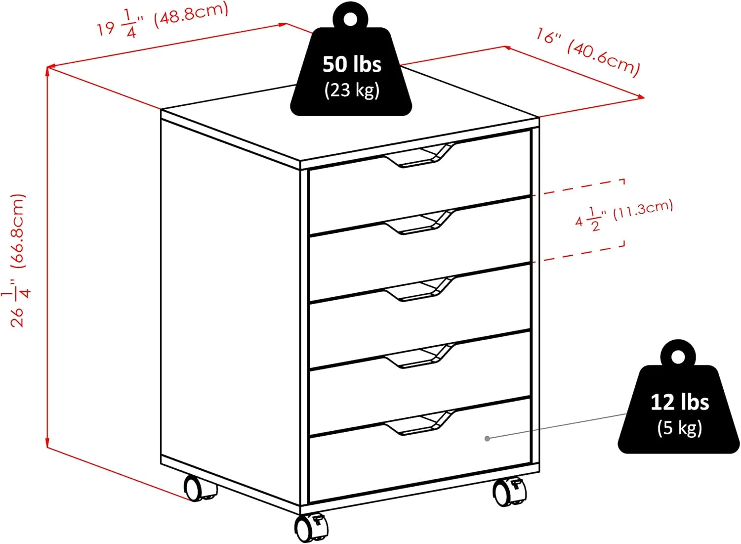Winsome Halifax Storage/Organization, 5 drawer, Black