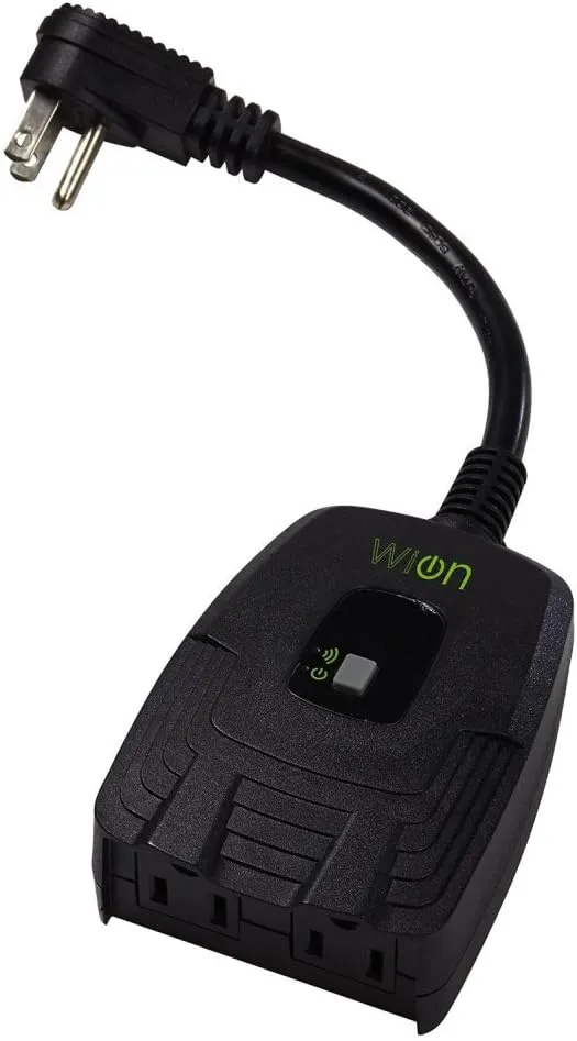 WiOn 50049 Outdoor Wi-Fi Wireless Plug-In Switch; Smartphone And Tablet Automation For Up To 12 Devices; 2 Grounded Outlets; Weather Resistant; Energy Saving; Wifi Controlled Switch