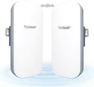 Wireless Bridge Outdoor, IP65 Weatherproof, 2.4GHz 150Mbps Long Range 1500ft, Plug & Play POE Powered, 100Mbps LAN Port, One-Button Pairing for Security Cameras/Network Extension, 2PCS