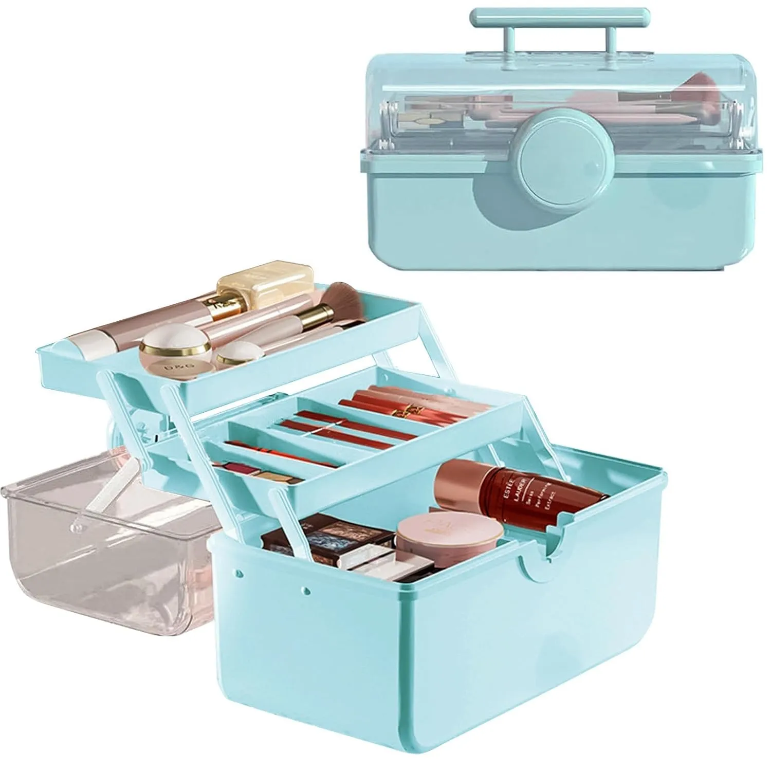 WMM Makeup Storage Organizer, Large Capacity Makeup Organizer with Transparent Visual Cover, Handle 3 Layers Portable Cosmetic Storage Box Easily Organize Your Cosmetics, Jewelry and Hair Accessories