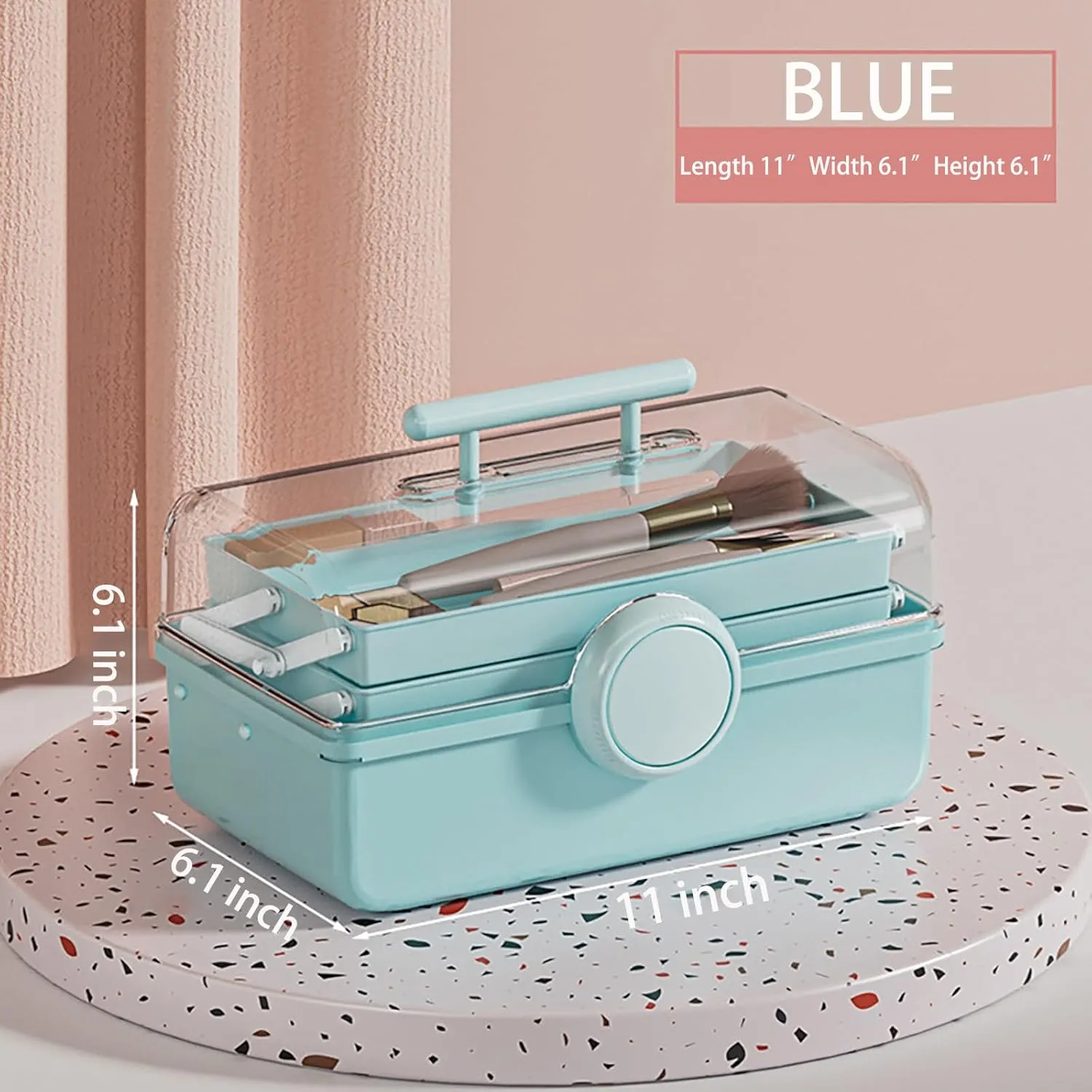 WMM Makeup Storage Organizer, Large Capacity Makeup Organizer with Transparent Visual Cover, Handle 3 Layers Portable Cosmetic Storage Box Easily Organize Your Cosmetics, Jewelry and Hair Accessories