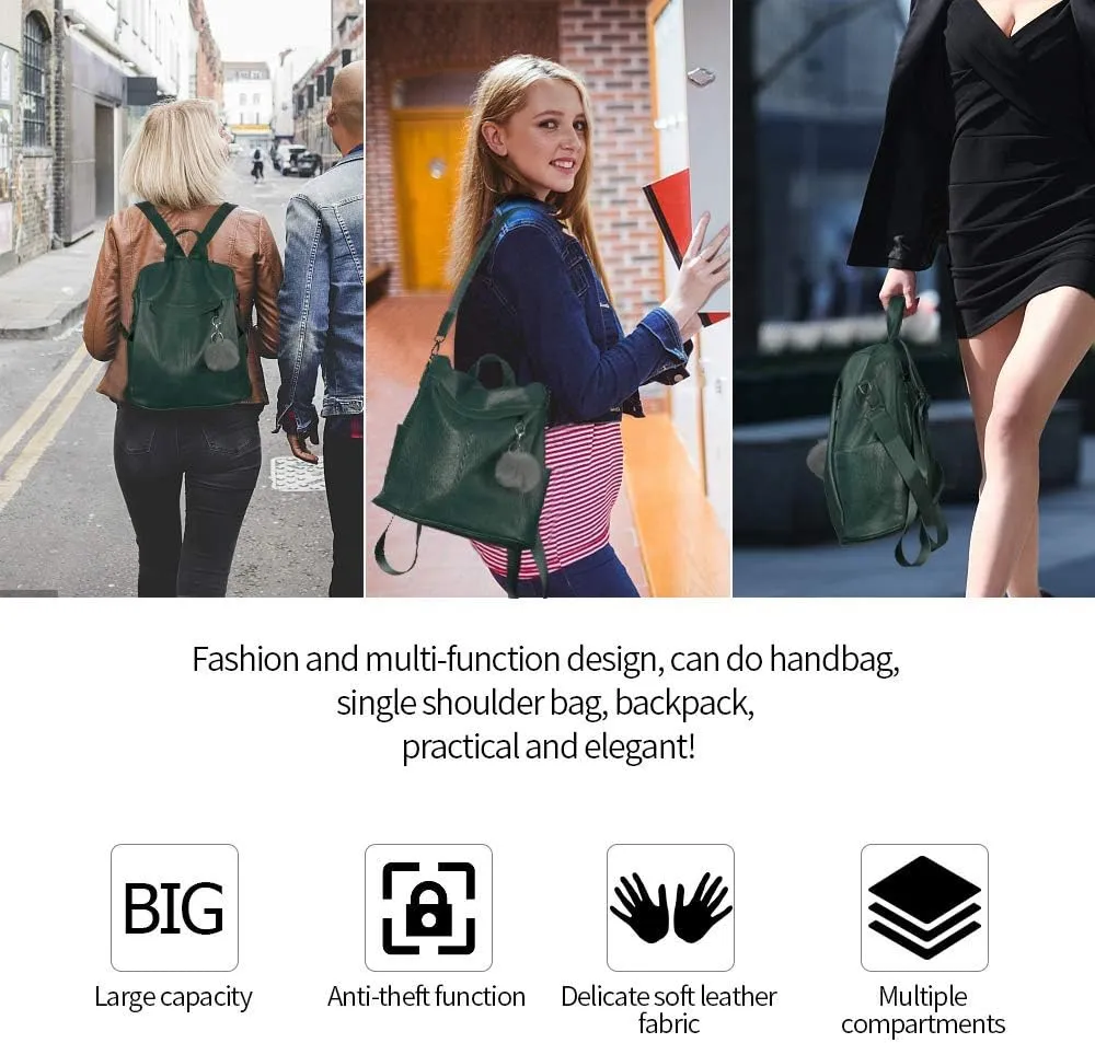 Women Backpack Purse Fashion Waterproof Anti-theft PU Leather Nylon Shoulder Bag Travel Backpack Ladies