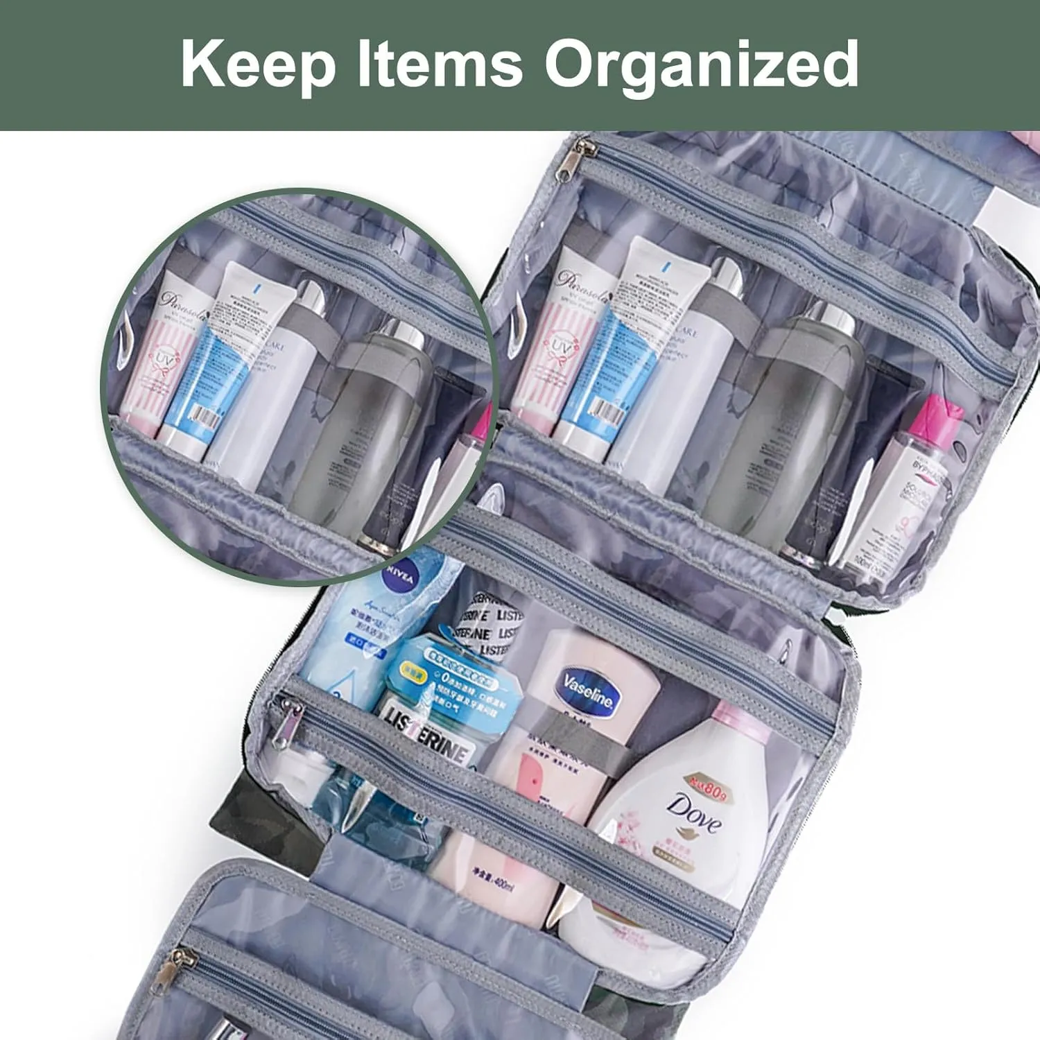 Women Hanging Toiletry Bag for Traveling: Large Capacity Makeup Bag Organizer - Portable Cosmetic Bags with Divider & Handle 03-Camouflage Green