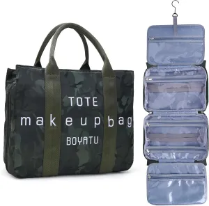 Women Hanging Toiletry Bag for Traveling: Large Capacity Makeup Bag Organizer - Portable Cosmetic Bags with Divider & Handle 03-Camouflage Green
