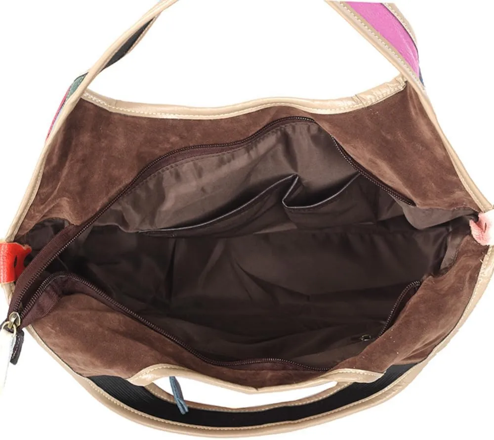 Women Multicoloured Handbag Leather Hollow Stitching Shoulder Satchel Purse Tote
