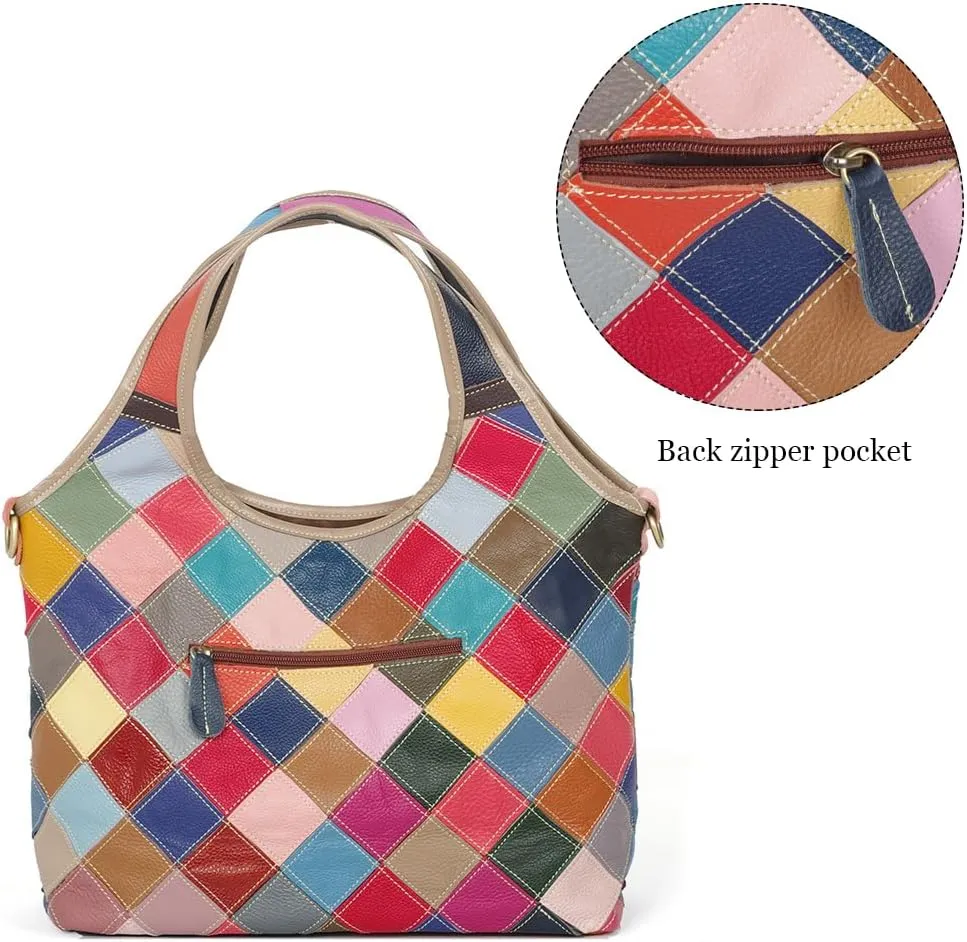 Women Multicoloured Handbag Leather Hollow Stitching Shoulder Satchel Purse Tote