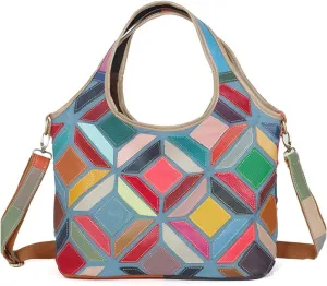 Women Multicoloured Handbag Leather Hollow Stitching Shoulder Satchel Purse Tote