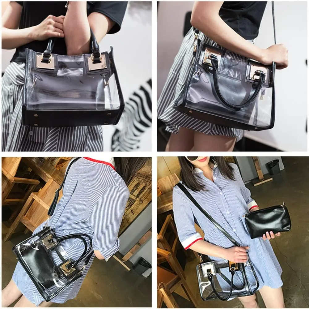 Women Transparent Shoulder Crossbody Bag, 2 in 1 Designer Fashion Handbag Purse