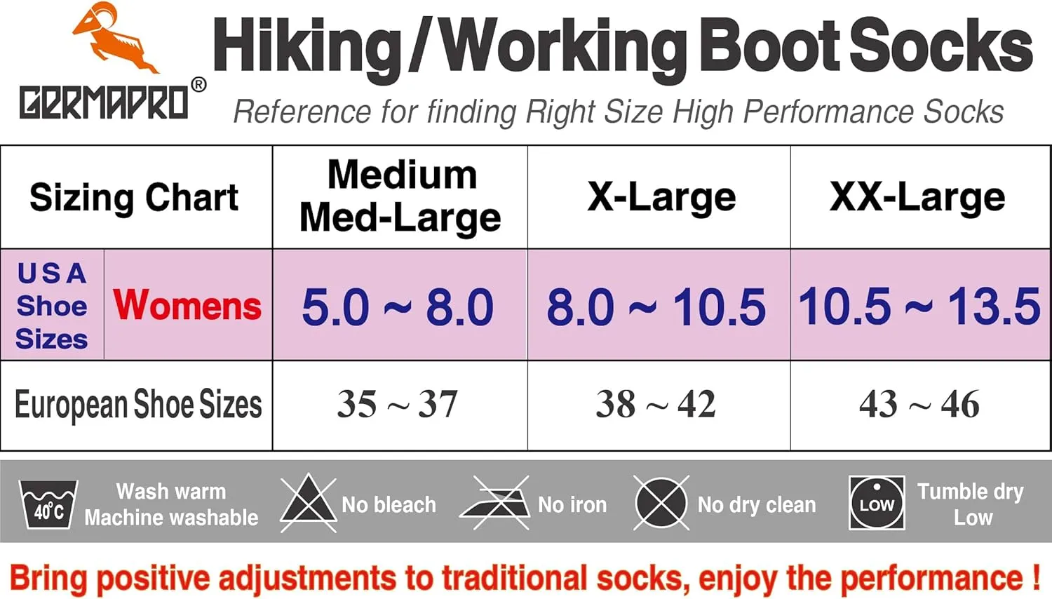 Women's Compression Hiking Socks Boot Socks w/Anti-Stress-Moisture Wicking Germanium & Coolmax Mild-Compression 1/2 Pairs