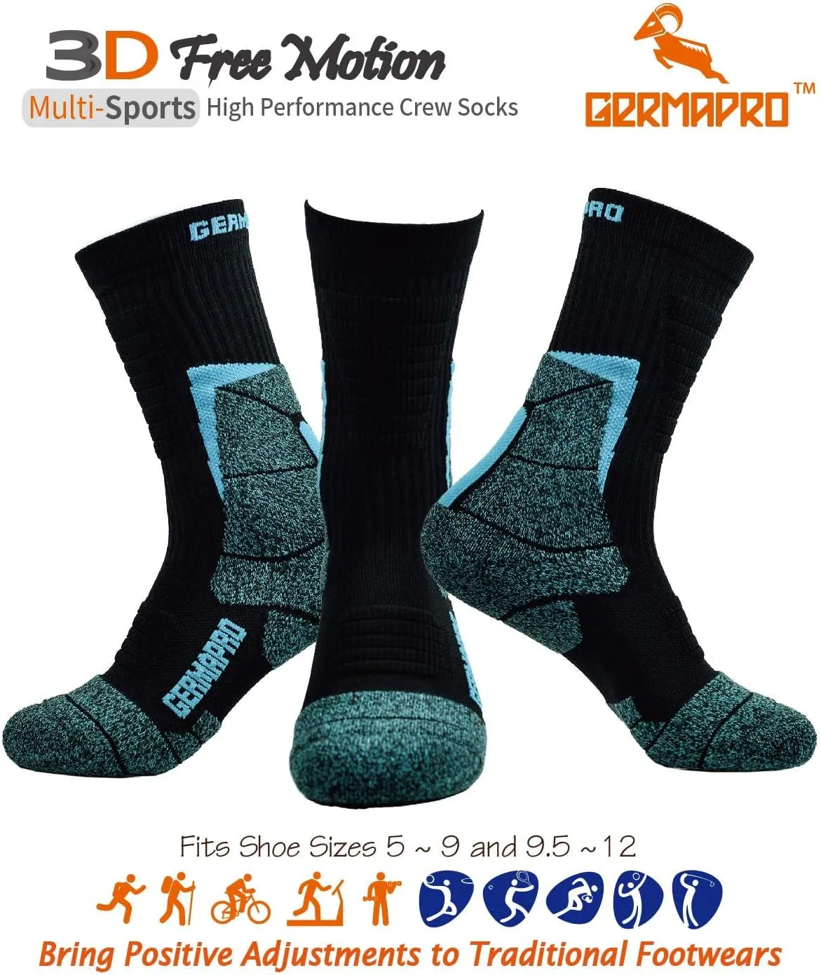 Women's Compression Hiking Socks Boot Socks w/Anti-Stress-Moisture Wicking Germanium & Coolmax Mild-Compression 1/2 Pairs