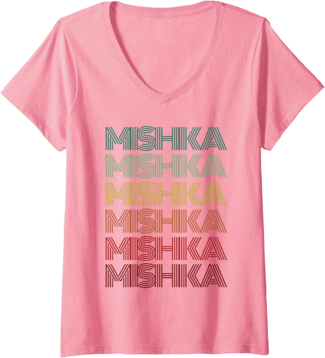 Womens First Name MISHKA Indian Girl Retro Personalized 80's Party V-Neck T-Shirt