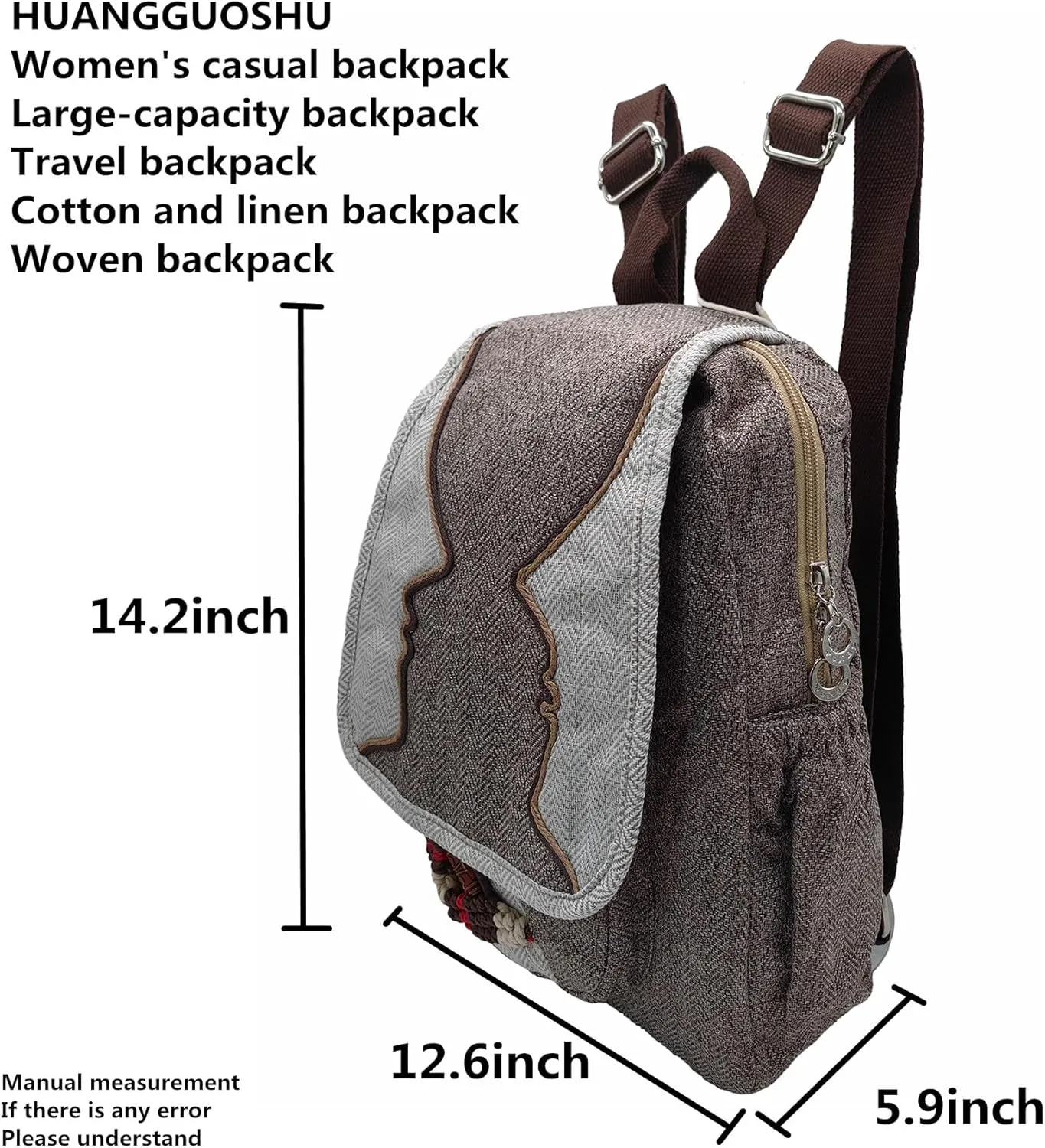 Womens Hippie Cotton Hemp Cloth Backpack Boho Vintage Embroidered Casual Purse