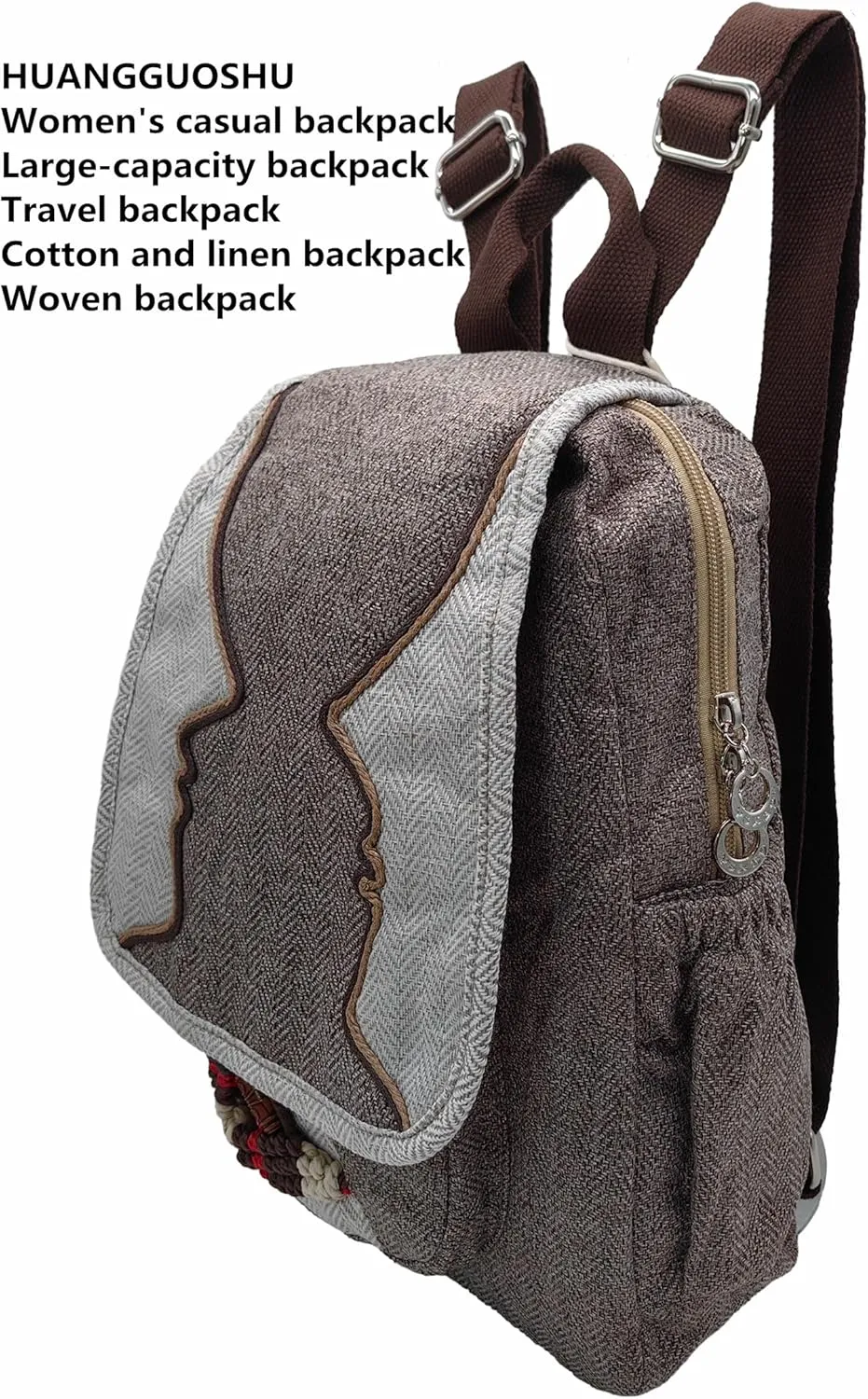 Womens Hippie Cotton Hemp Cloth Backpack Boho Vintage Embroidered Casual Purse