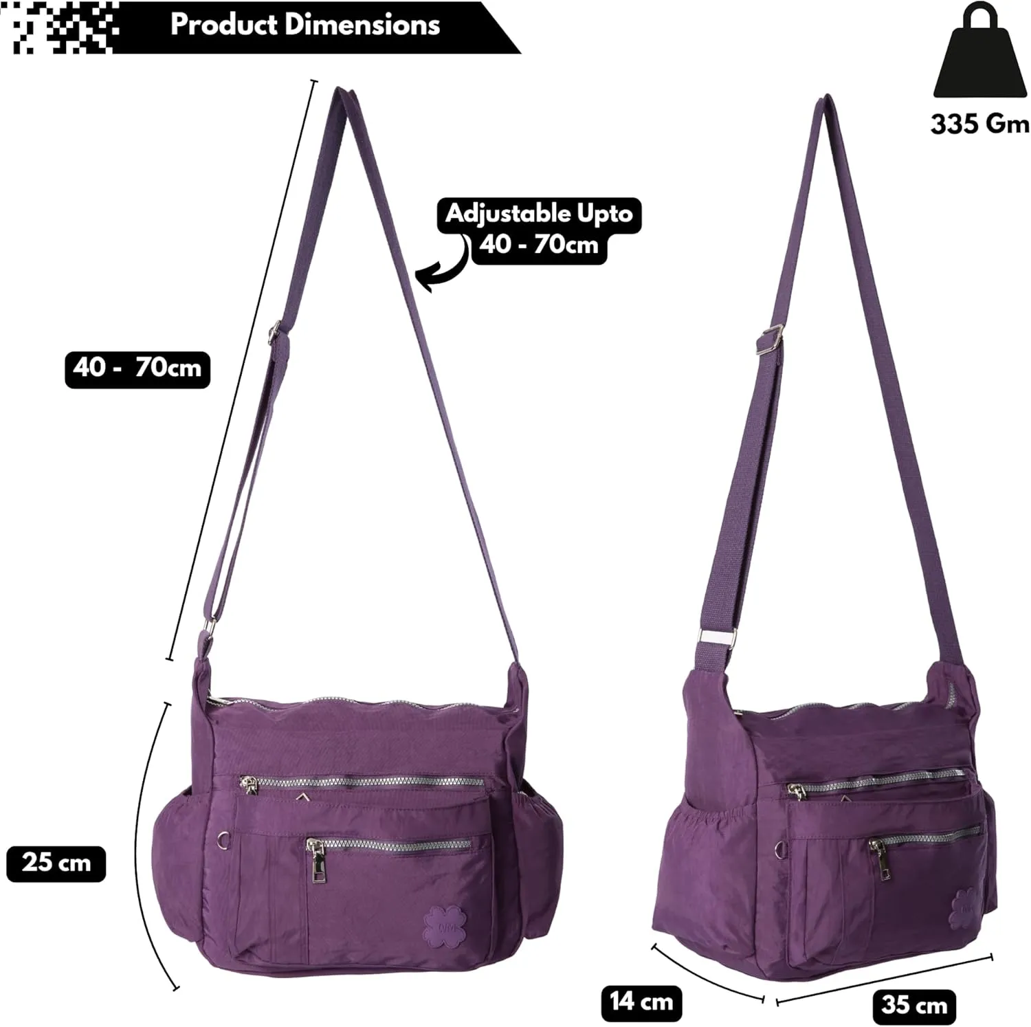 Women's Lightweight Cross Body Handbag - Large Size Multipocket Light Waterproof Fabric Messenger Bag - Kiana