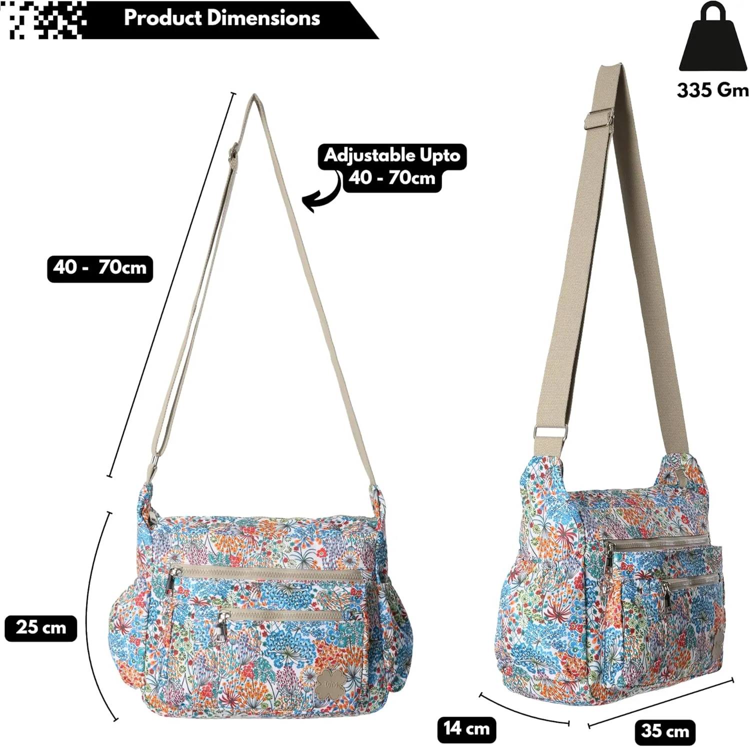 Women's Lightweight Cross Body Handbag - Large Size Multipocket Light Waterproof Fabric Messenger Bag - Kiana