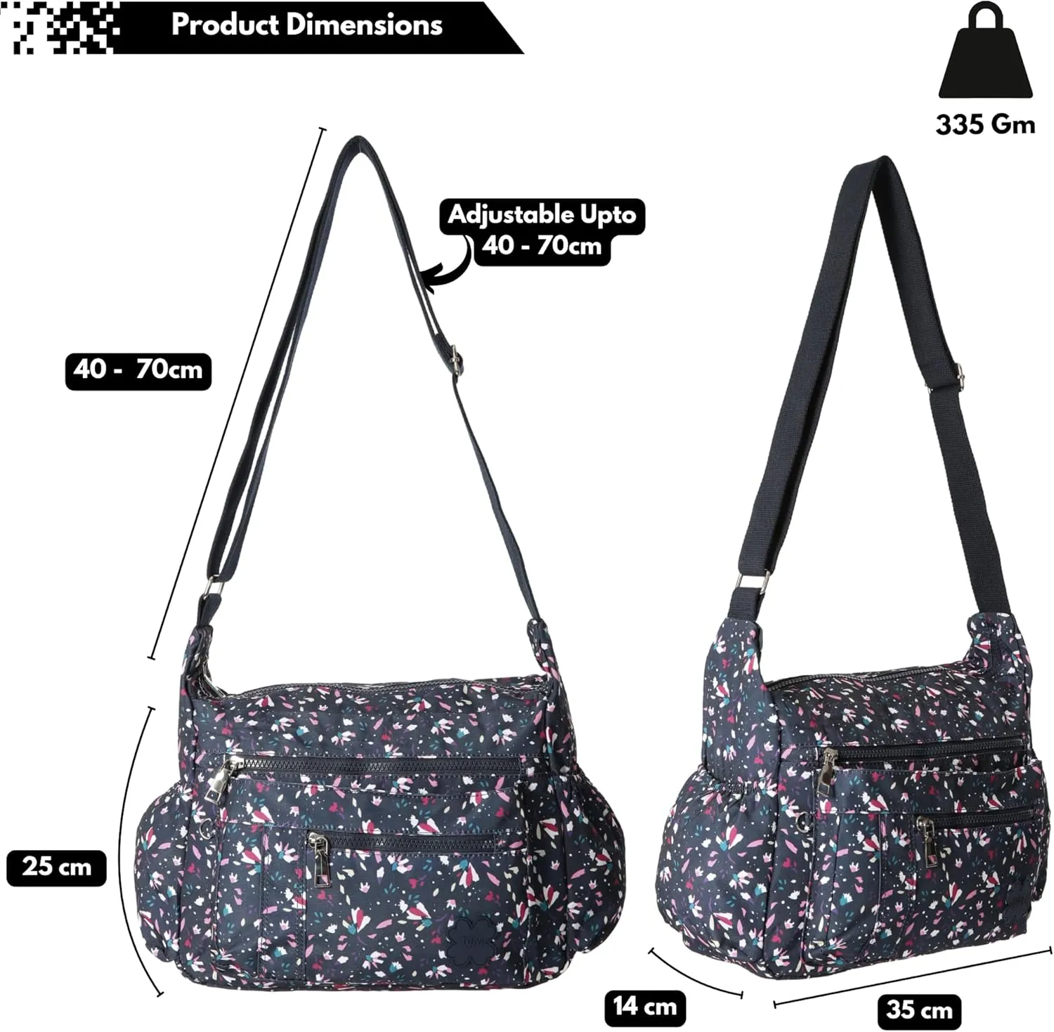 Women's Lightweight Cross Body Handbag - Large Size Multipocket Light Waterproof Fabric Messenger Bag - Kiana