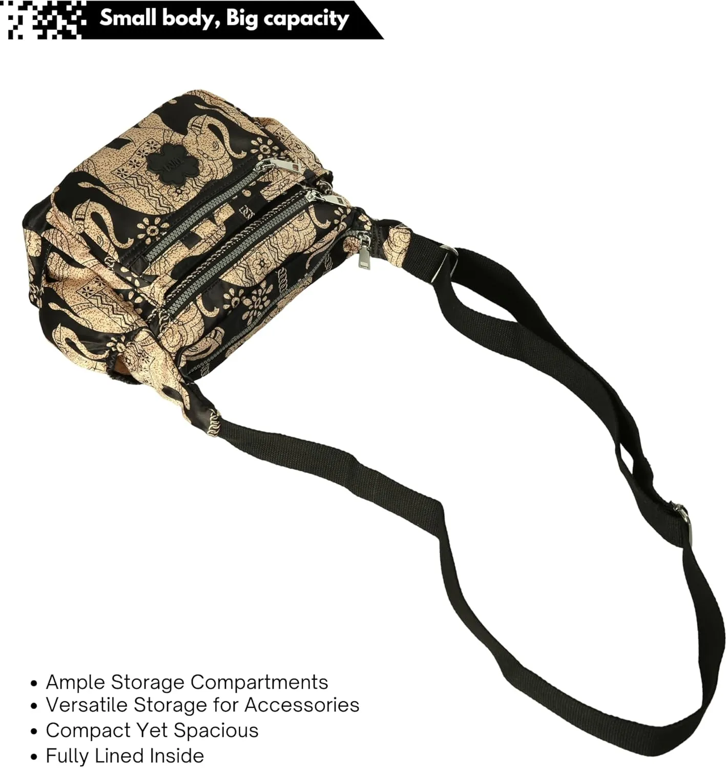 Womens Lightweight Cross Body Handbag - Medium Size Multipocket Rainproof Fabric Messenger Cross-Body Bag - Poppy