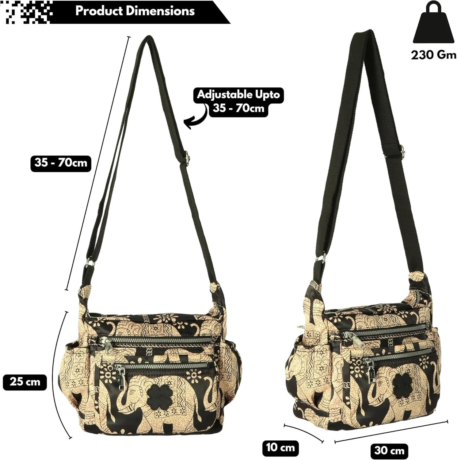 Womens Lightweight Cross Body Handbag - Medium Size Multipocket Rainproof Fabric Messenger Cross-Body Bag - Poppy