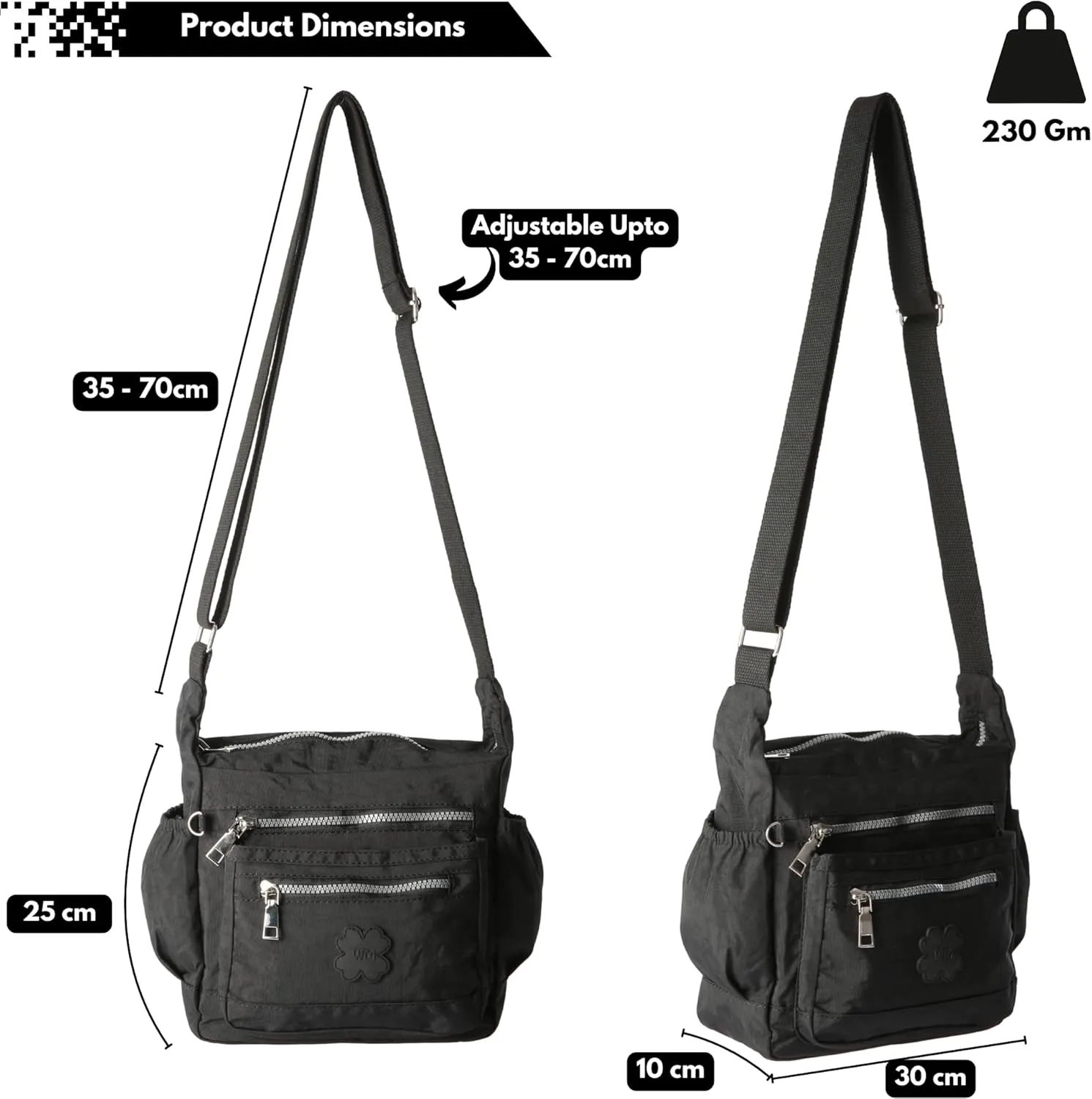 Womens Lightweight Cross Body Handbag - Medium Size Multipocket Rainproof Fabric Messenger Cross-Body Bag - Poppy