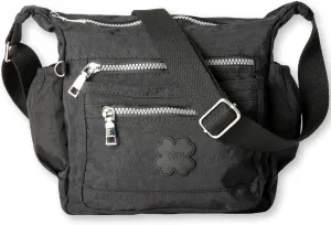 Womens Lightweight Cross Body Handbag - Medium Size Multipocket Rainproof Fabric Messenger Cross-Body Bag - Poppy