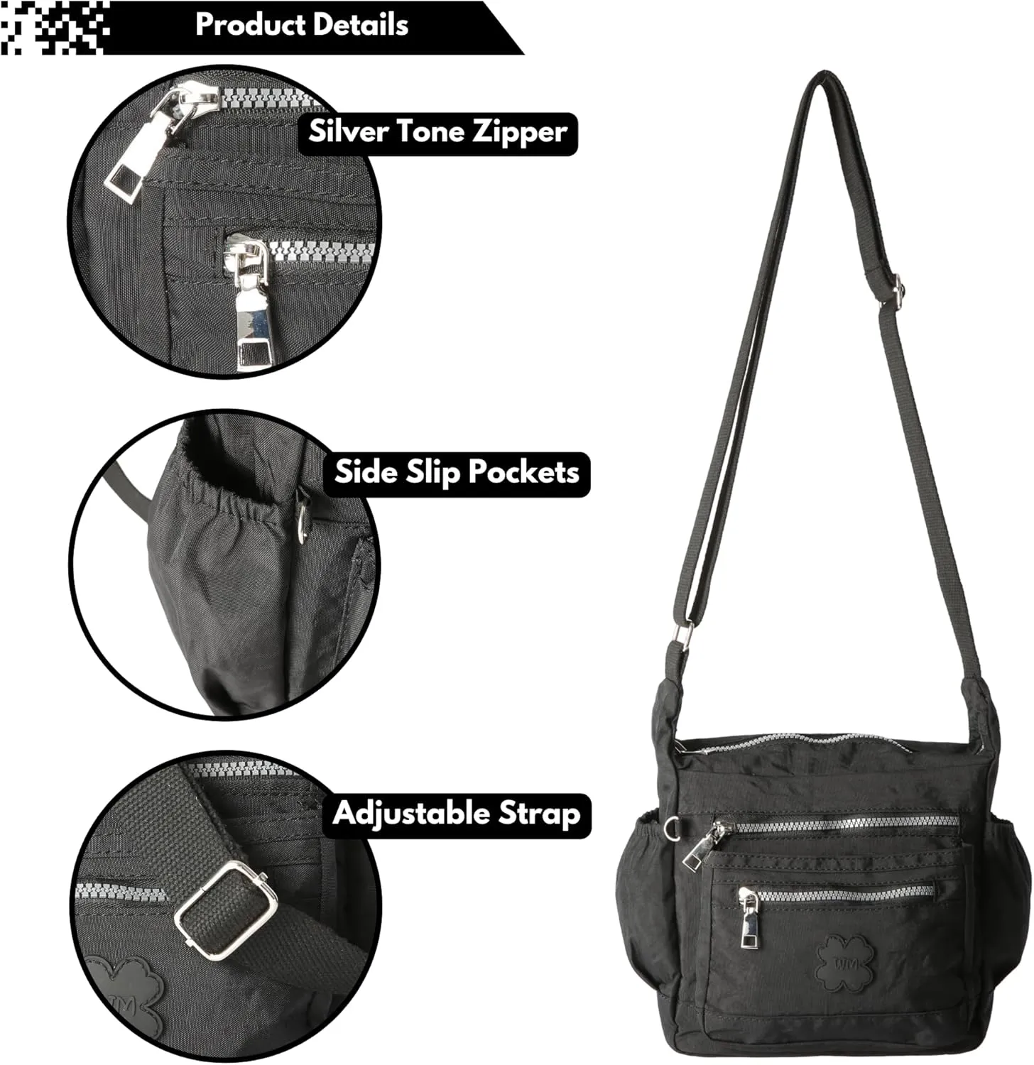 Womens Lightweight Cross Body Handbag - Medium Size Multipocket Rainproof Fabric Messenger Cross-Body Bag - Poppy