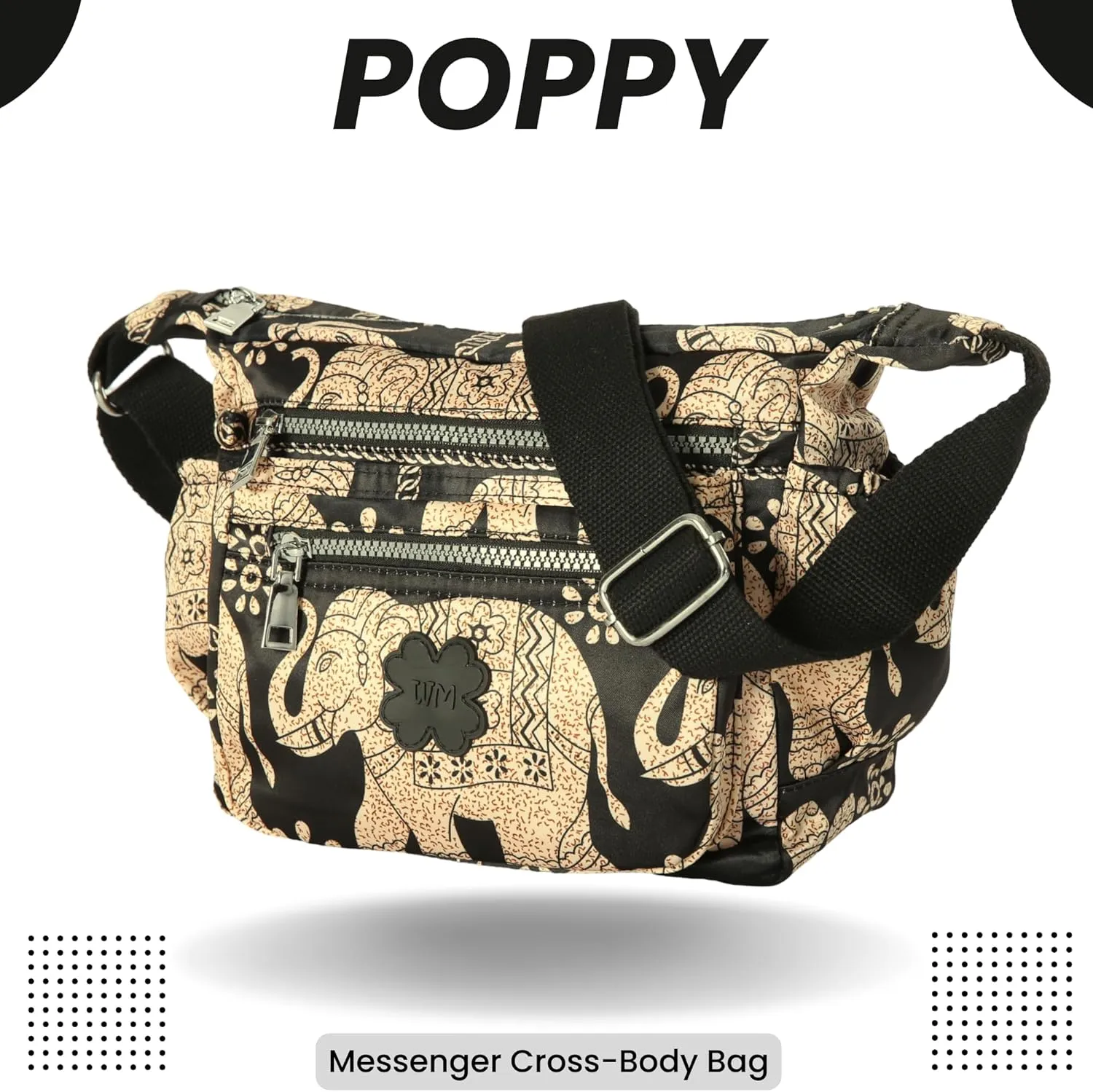 Womens Lightweight Cross Body Handbag - Medium Size Multipocket Rainproof Fabric Messenger Cross-Body Bag - Poppy