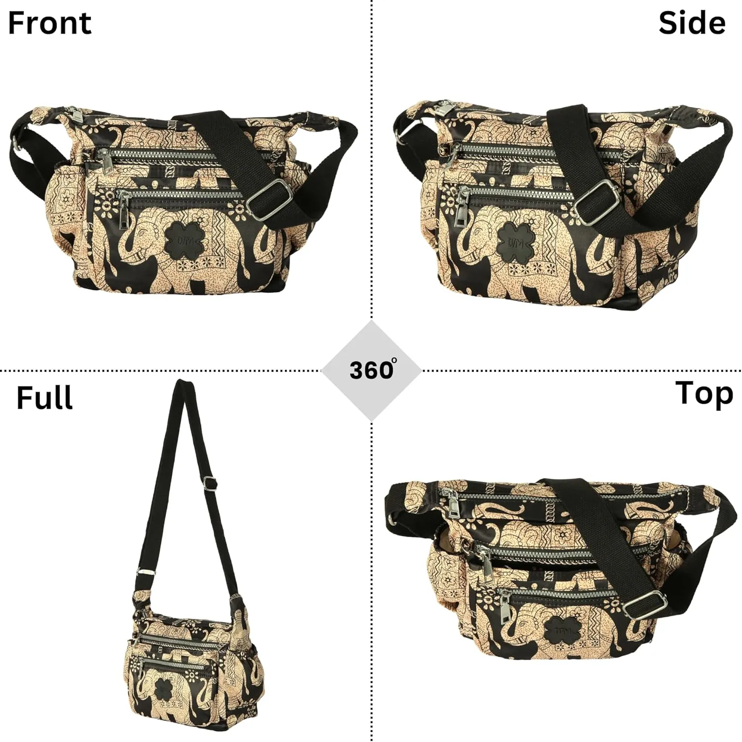 Womens Lightweight Cross Body Handbag - Medium Size Multipocket Rainproof Fabric Messenger Cross-Body Bag - Poppy