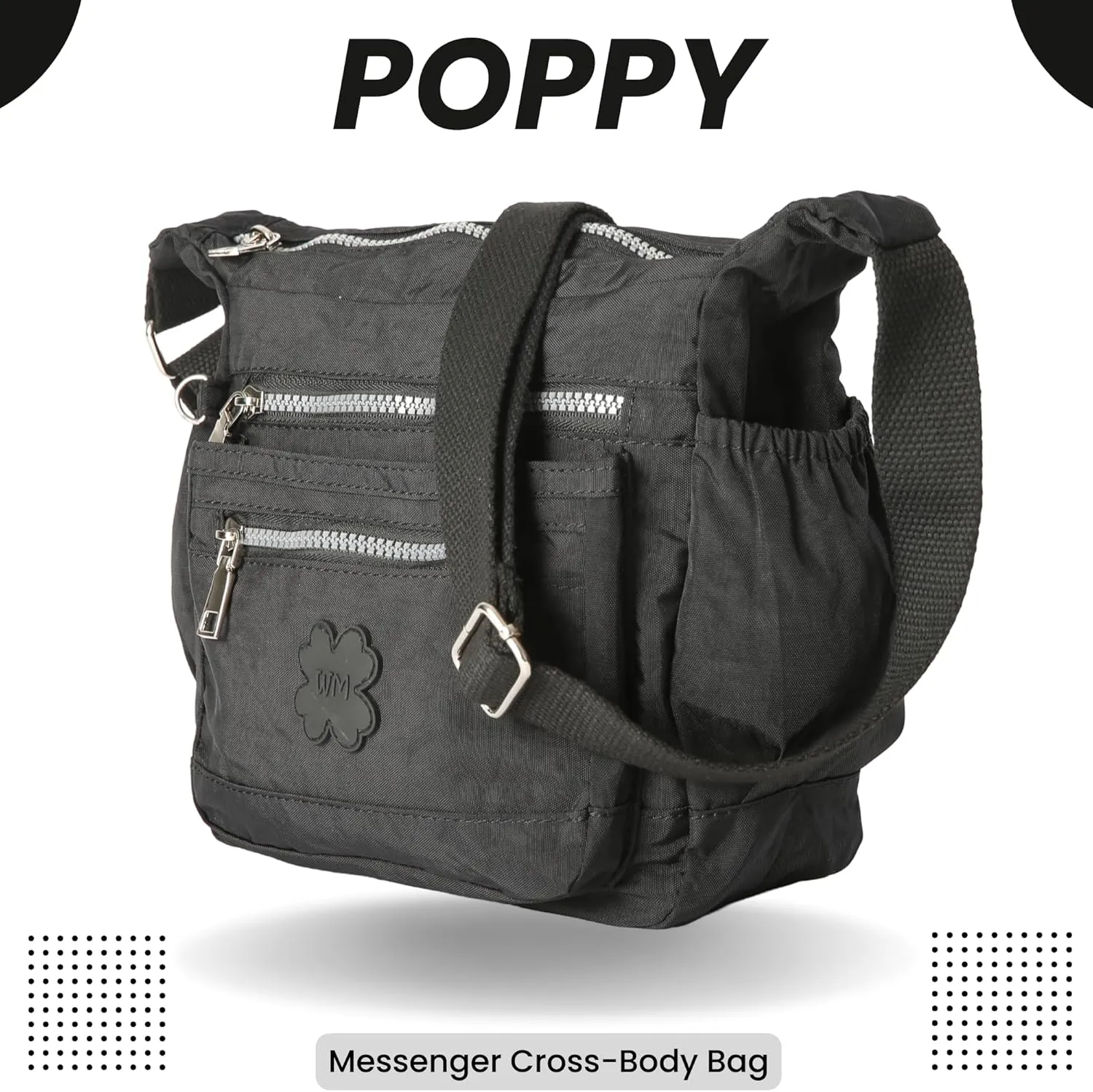 Womens Lightweight Cross Body Handbag - Medium Size Multipocket Rainproof Fabric Messenger Cross-Body Bag - Poppy
