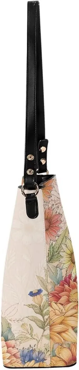 Women's Soft Leather Bucket Tote Bag Retro Hobo Handbag for Outdoors