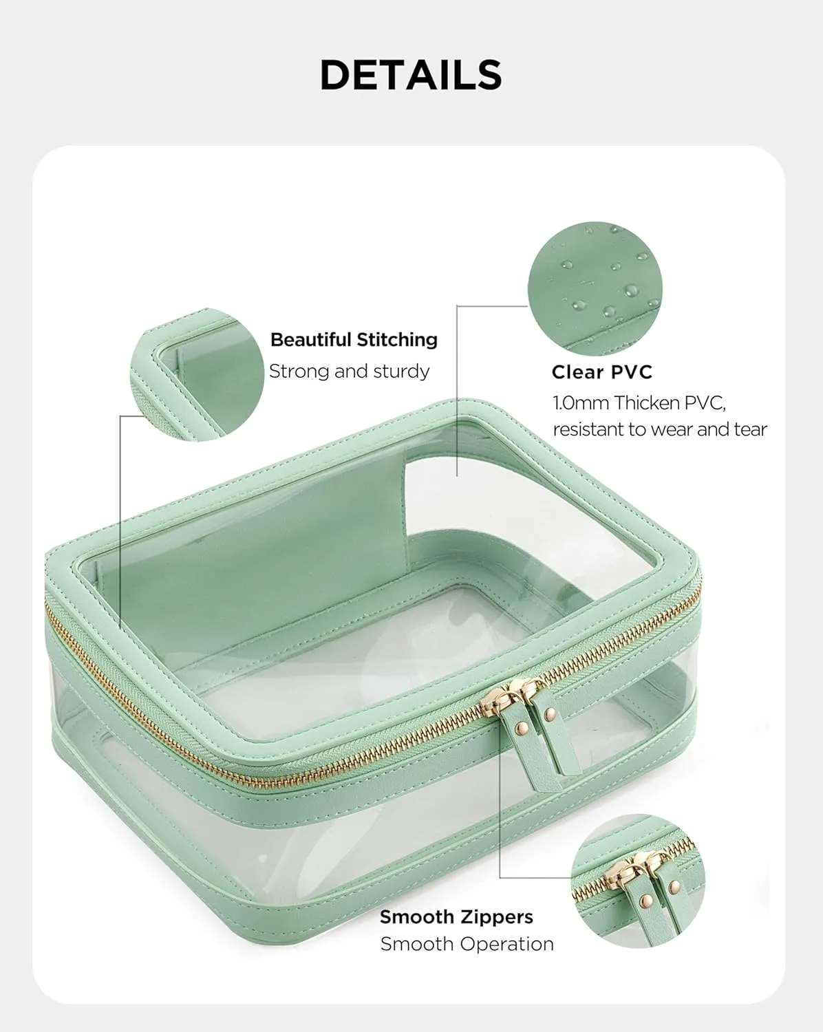 X-Large Clear Makeup Bag for Women, Portable Travel Makeup Bag Organizer Waterproof Toiletry Bag Cute Makeup Bags Cosmetic Bag Makeup Pouch, Green