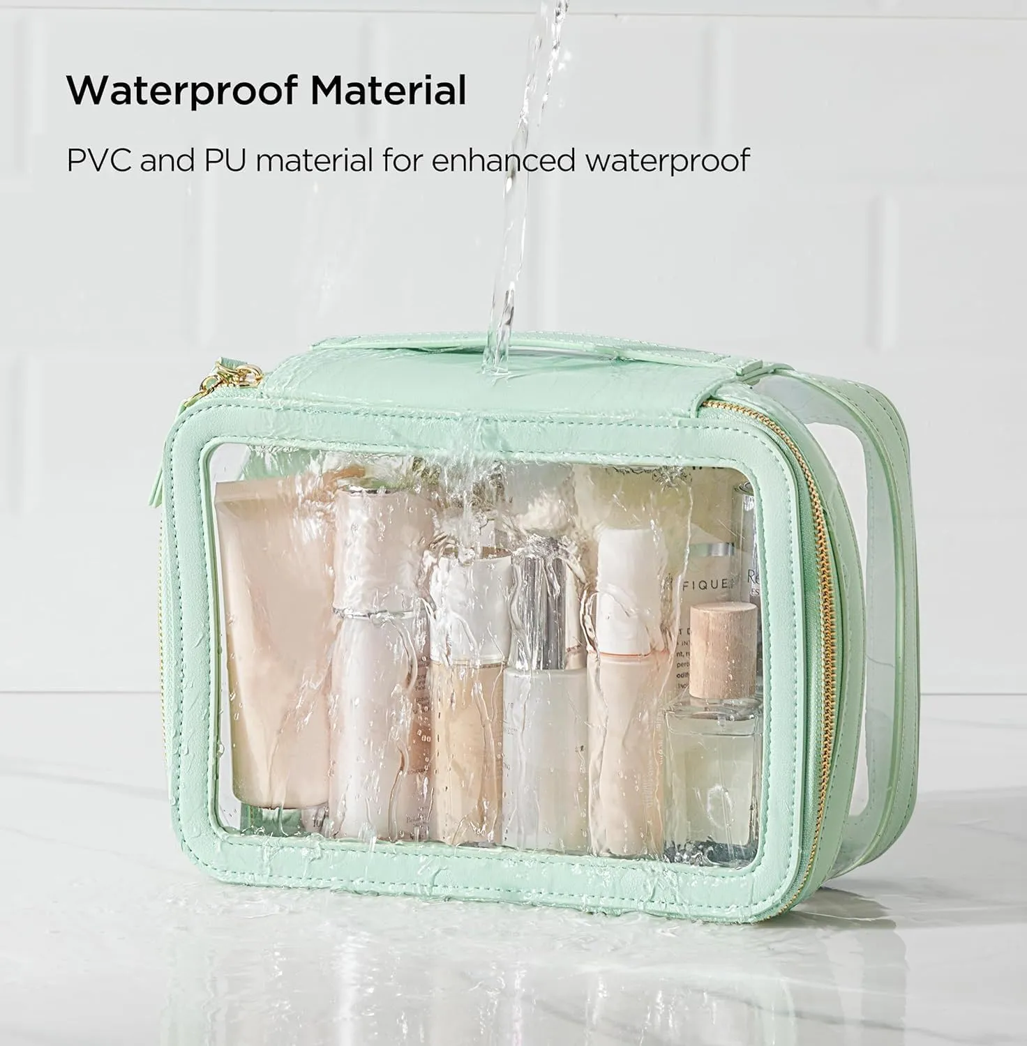 X-Large Clear Makeup Bag for Women, Portable Travel Makeup Bag Organizer Waterproof Toiletry Bag Cute Makeup Bags Cosmetic Bag Makeup Pouch, Green