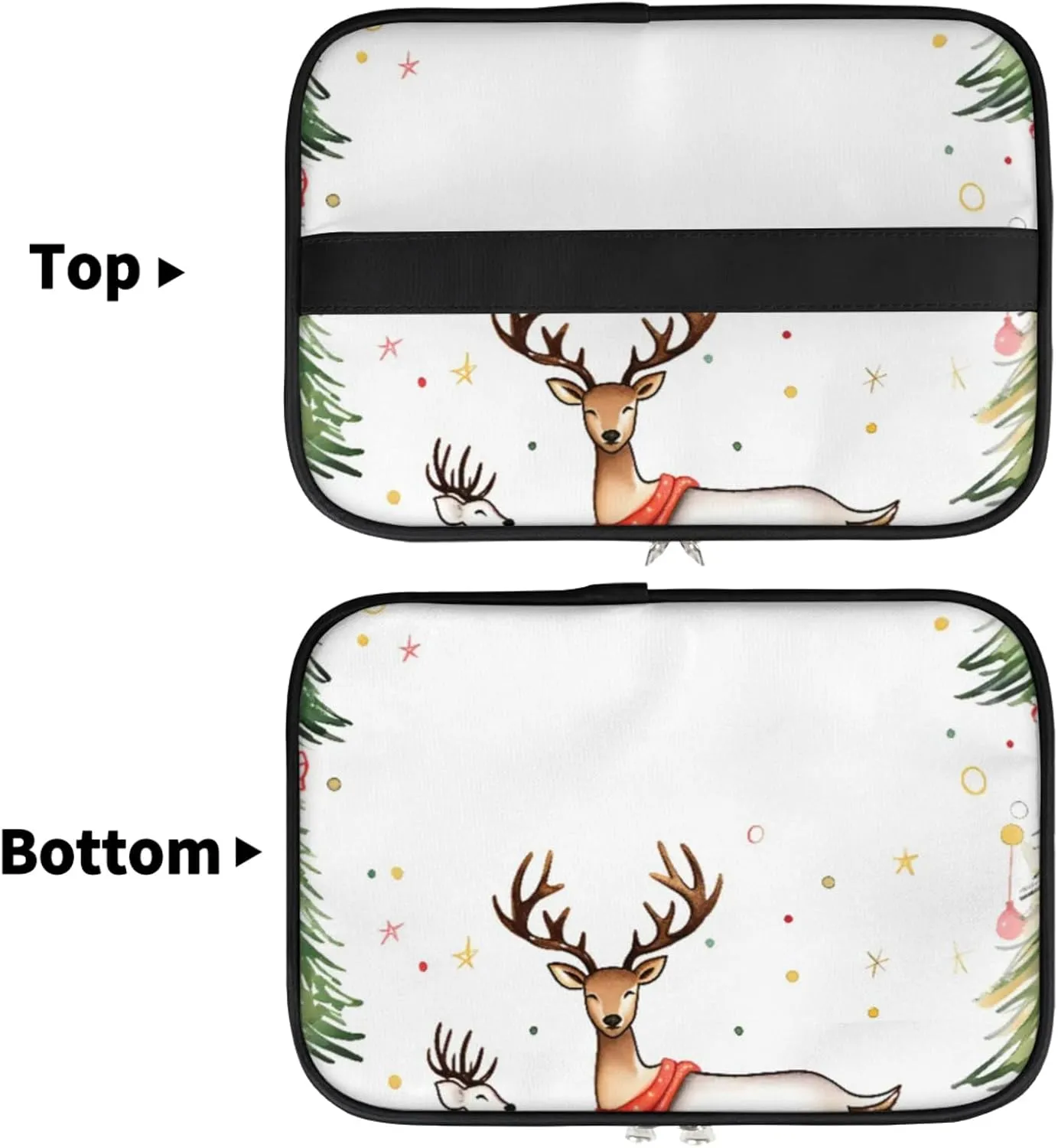 Xmas Deer Makeup Bag Large Opening Cosmetic Bag Portable Makeup Case Organizer Toiletry Bags for Women Daily Traveling With Handle Grids Smooth Zipper Divider Makeup Pouch