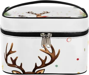 Xmas Deer Makeup Bag Large Opening Cosmetic Bag Portable Makeup Case Organizer Toiletry Bags for Women Daily Traveling With Handle Grids Smooth Zipper Divider Makeup Pouch