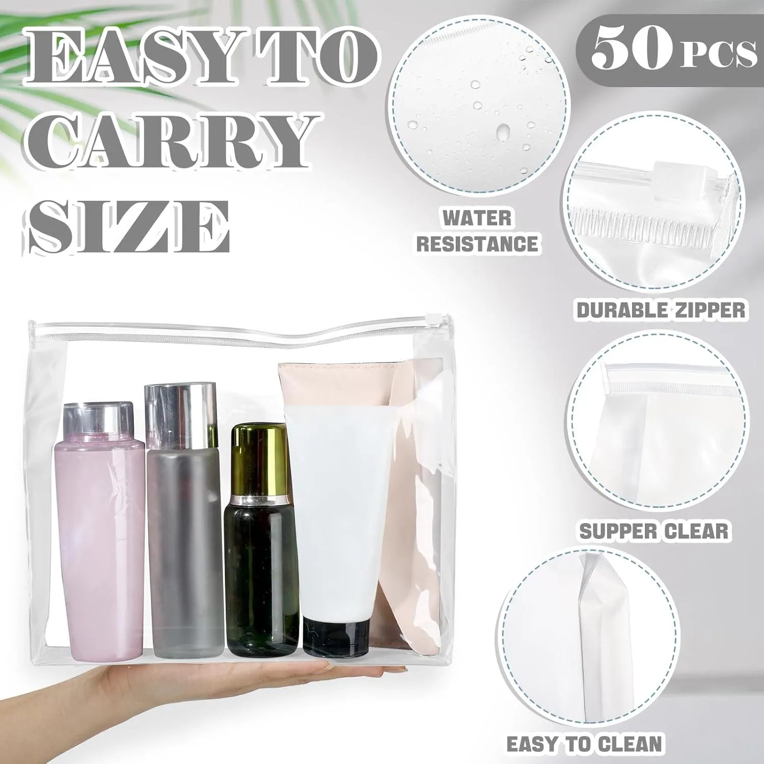 Xuniea 50 Pieces Mini Clear Makeup Bag Small Clear Zipper Pouch Travel Bag for Toiletries Plastic Cosmetic Organizer Waterproof for Women Men Vacation(11.8 x 9.7 x 2.4 in,Transparent)