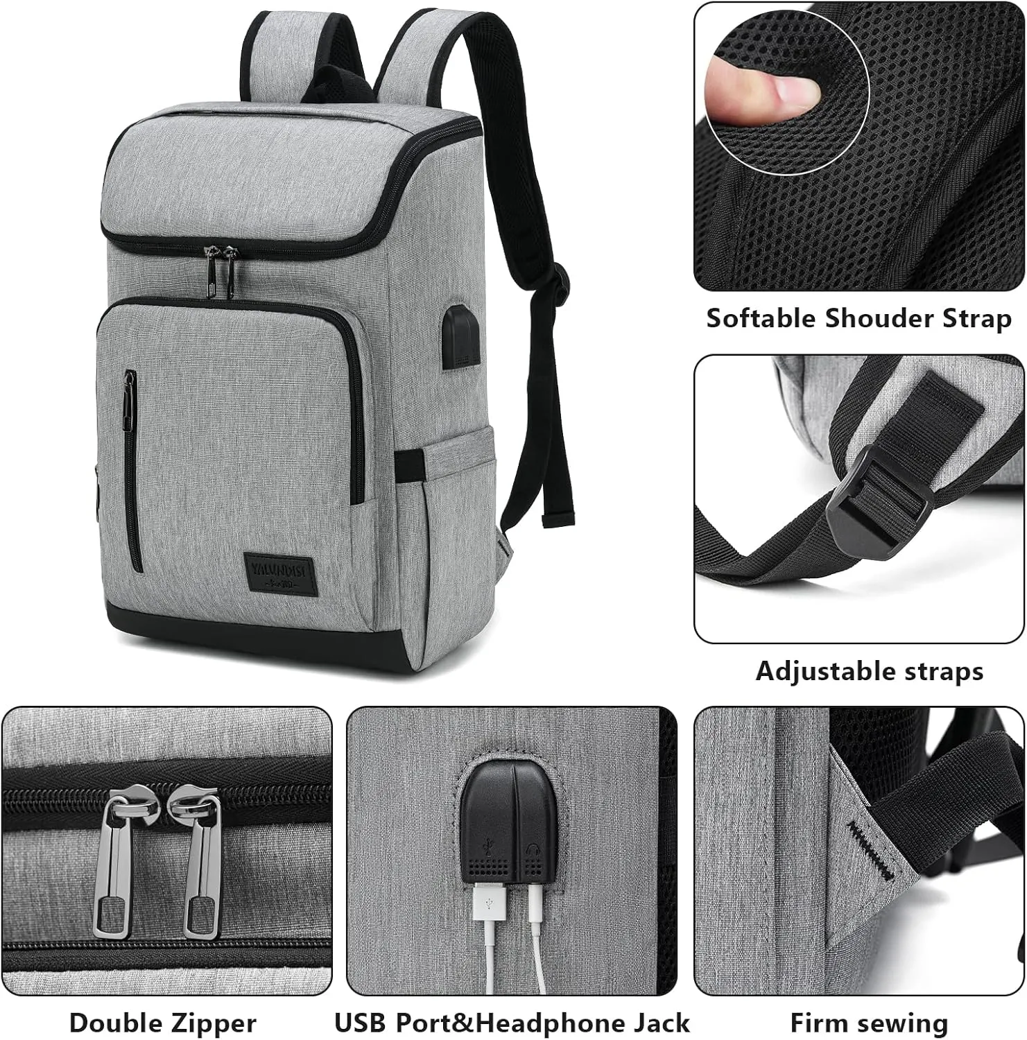 YALUNDISI Laptop Backpacks Travel Backpack Carry On Backpack Casual Daypack with USB Charging Port for Men Women Grey
