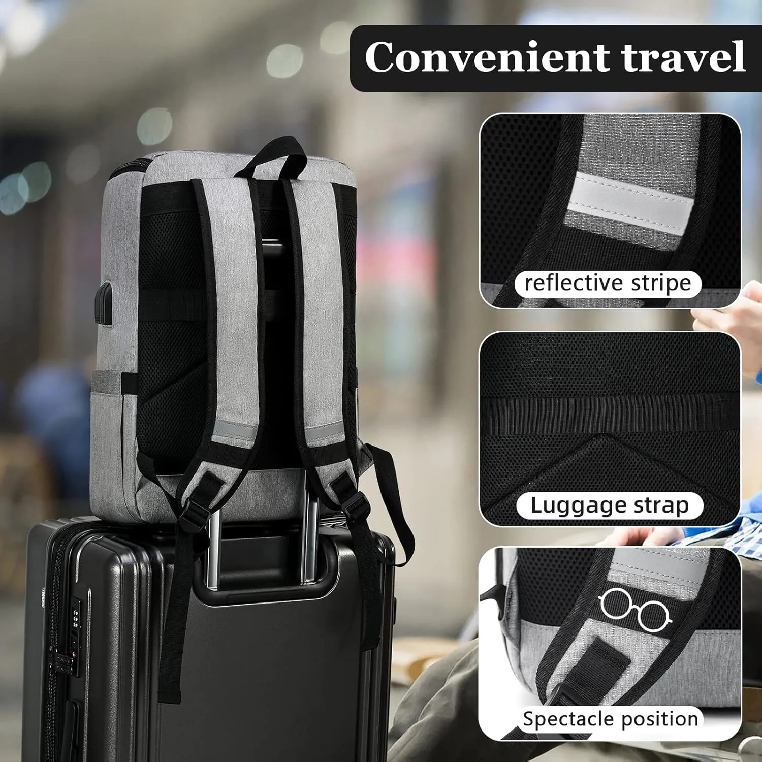 YALUNDISI Laptop Backpacks Travel Backpack Carry On Backpack Casual Daypack with USB Charging Port for Men Women Grey