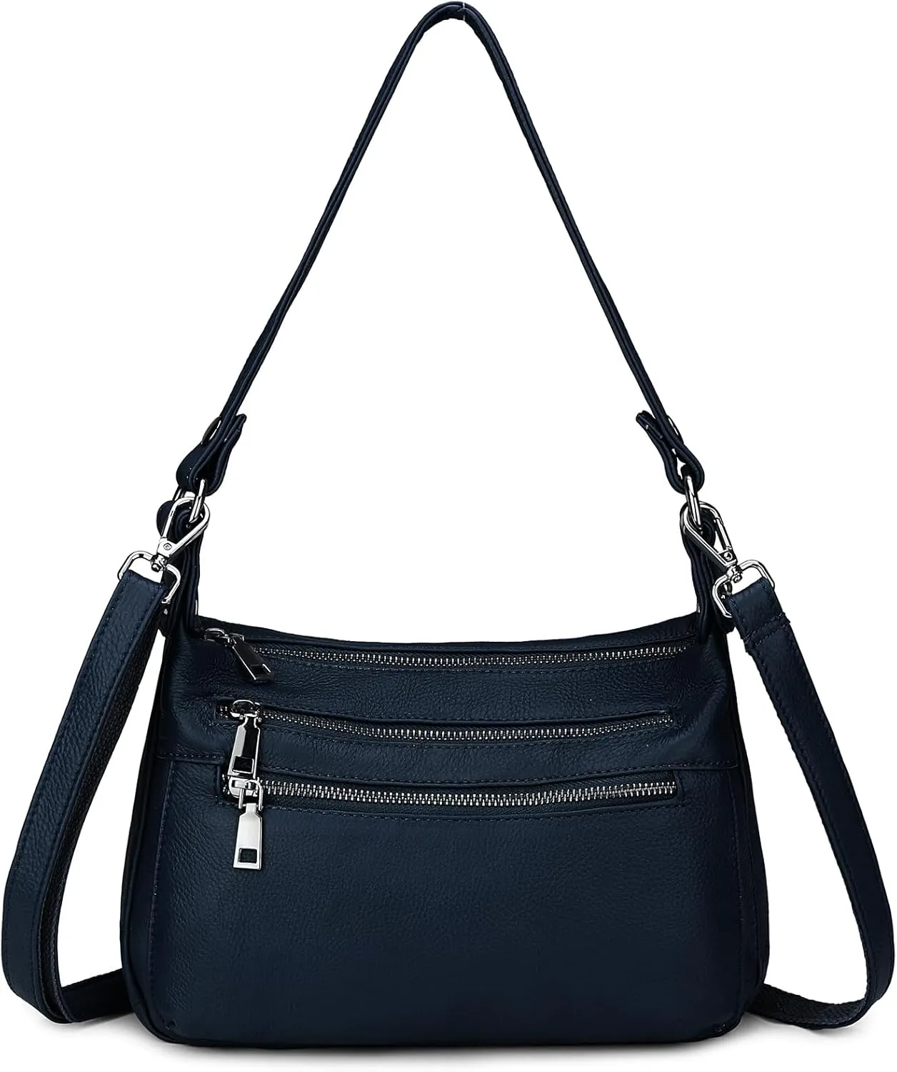 YALUXE Genuine Leather Shoulder Bag Medium Size Handbag Purse Multi Zip Pockets Crossbody Bags for Women