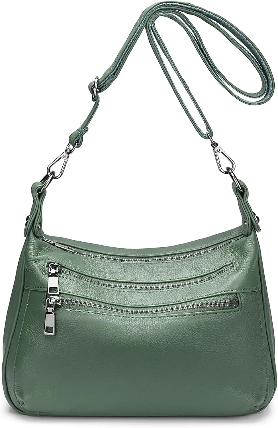 YALUXE Genuine Leather Shoulder Bag Medium Size Handbag Purse Multi Zip Pockets Crossbody Bags for Women