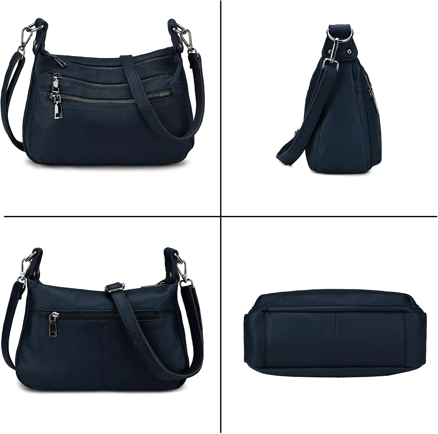 YALUXE Genuine Leather Shoulder Bag Medium Size Handbag Purse Multi Zip Pockets Crossbody Bags for Women