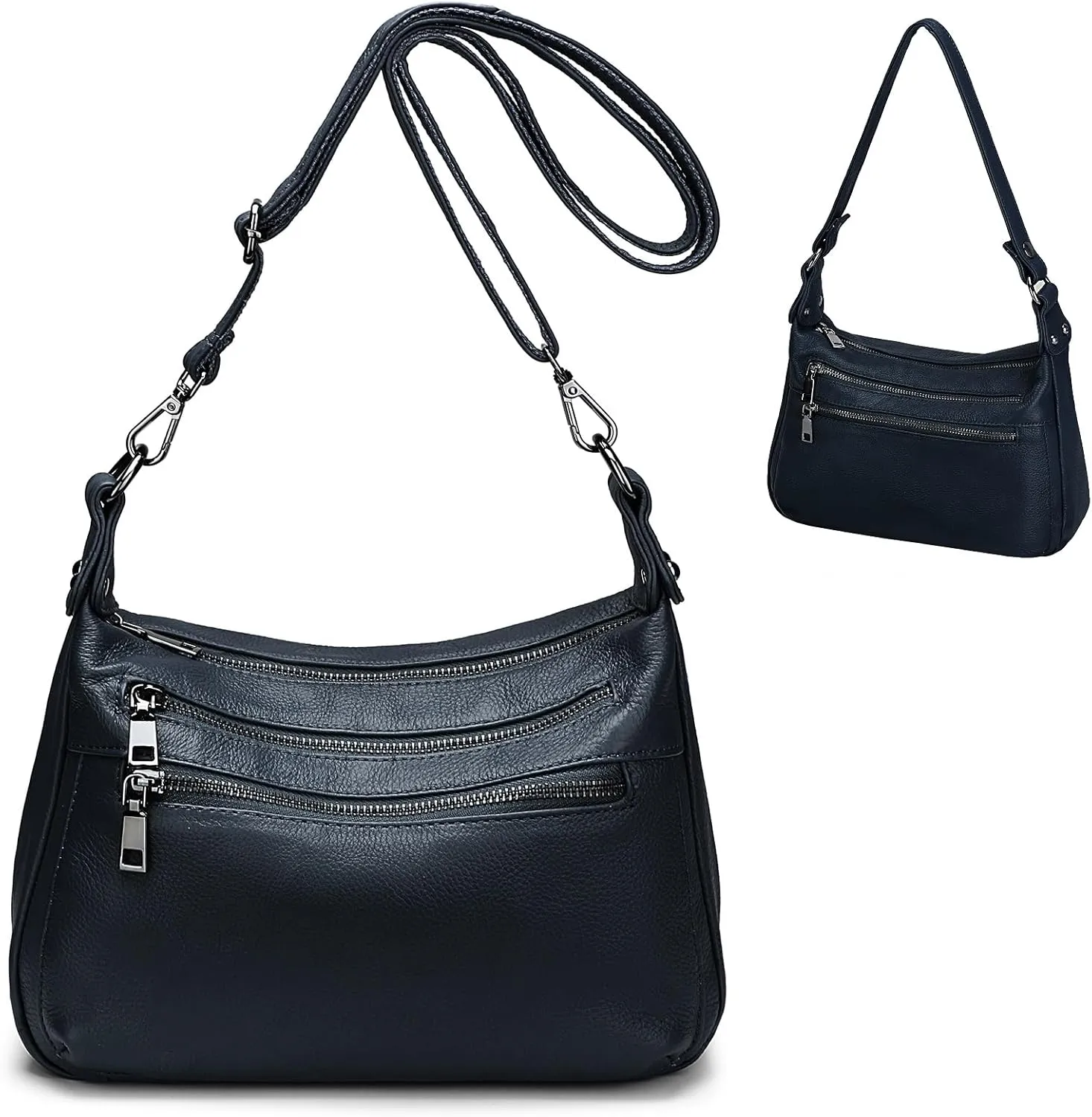 YALUXE Genuine Leather Shoulder Bag Medium Size Handbag Purse Multi Zip Pockets Crossbody Bags for Women