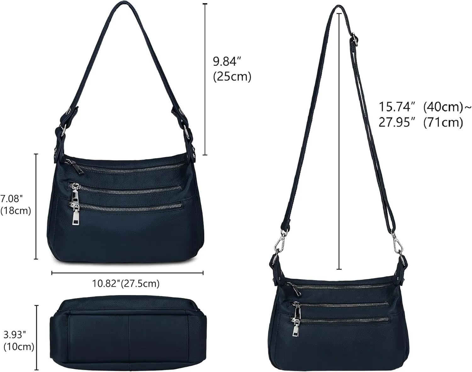 YALUXE Genuine Leather Shoulder Bag Medium Size Handbag Purse Multi Zip Pockets Crossbody Bags for Women