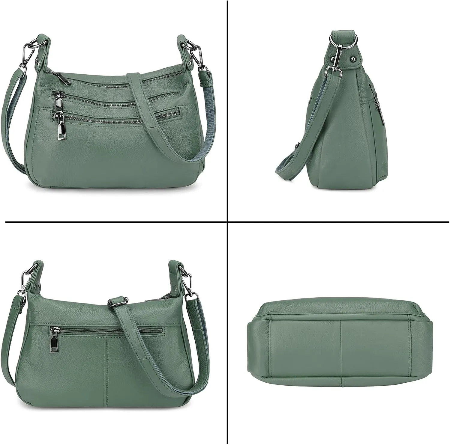 YALUXE Genuine Leather Shoulder Bag Medium Size Handbag Purse Multi Zip Pockets Crossbody Bags for Women